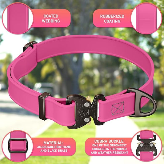 Biothane Dog Collar with Cobra Buckle - Made in USA - QR Code Dog Tag ID Included - Adjustable Heavy Duty Dog Collars for Medium Large Dogs - Waterproof Military Grade Tactical Collar for Dogs
