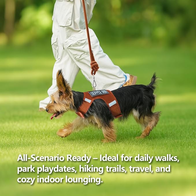 Dog Harness for Puppy – Adjustable Reflective Easy Put On Soft Mesh Vest for Small Dogs with 2 Patches (Carmel Brown,L)