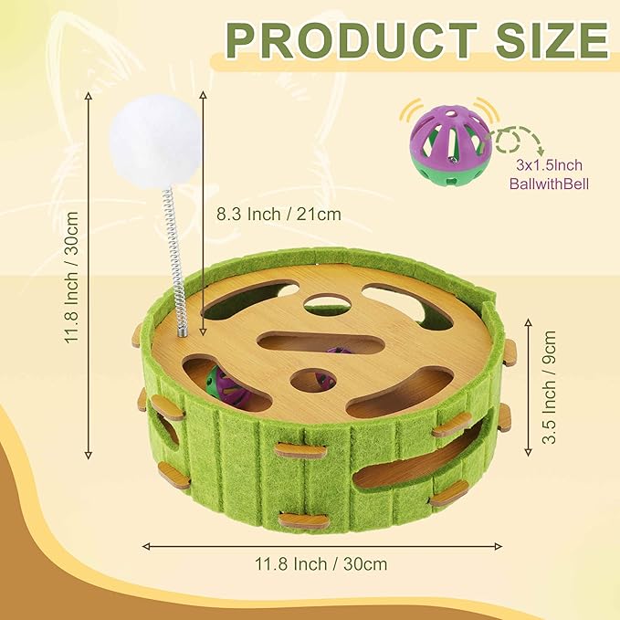 GLIDESMOOTH Interactive Cat Toy Puzzle Toys for Indoor, Felt Maze Box, Cat Toys, Mental Stimulation and Entertainment, Circle, Green, 1 Set