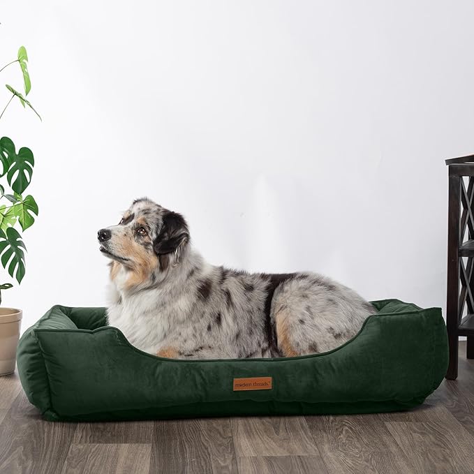 Modern Threads Luxury Dog Bed - Comfortable Tufted Velvet Cushion for Small to Large Dogs - Machine Washable - Durable & Cute Sleep Space for Pets - Pamper Your Pet with Cozy Beds - Forest Green