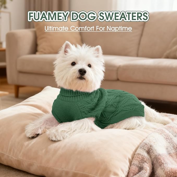 FUAMEY Dog Sweaters for Extra Small Dogs,Cold Weather Dog Knitwear,Thick Warm Dogs Turtleneck,Pet Pullover Cable Sweater,Pets Winter Clothes for Yorkshire Poodle Corgi Green XS