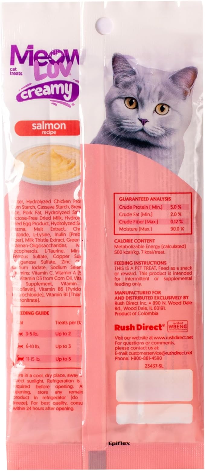 Ultra Chewy Meow Luv Salmon and Tuna Lickable Cat Treats - Delicious Squeezable Cat Treats - Carrageenan Free - No Artificial Preservatives - Irresistible Snack - 0.5 Ounce Tubes (Pack of 8)