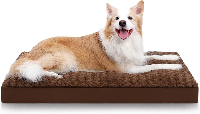 Dog Crate Bed Waterproof Jumbo Dog Beds for Extra Large Pets Rose Velvet Soft Fluffy Washable with Removable Cover & Anti-Slip Bottom, 47 x 29 Inch, Brown
