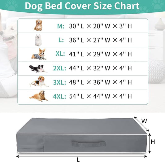 COSHNIBI Dog Bed Covers Replacement Washable,Waterproof Dog Bed Cover with Zip and Carry Handle for Dog/Cat 41''Lx29''Wx4''H-Grey