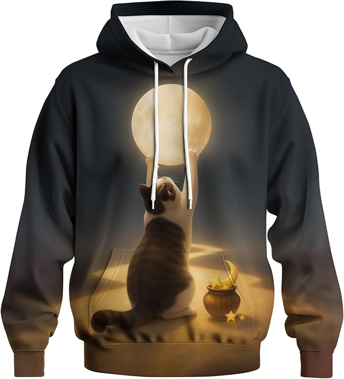 Blissboy Novelty Long Sleeve Hoodie Funny Cat Print Sweatshirts