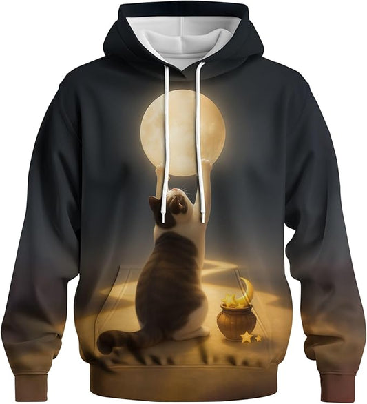 Blissboy Novelty Long Sleeve Hoodie Funny Cat Print Sweatshirts
