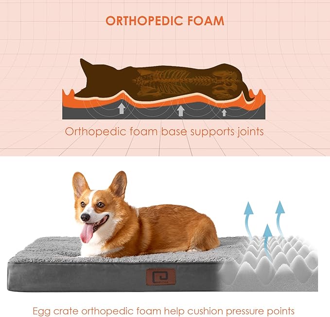 EHEYCIGA Orthopedic XL Dog Beds for Extra Large Dogs with Removable Washable Cover for Crate, Grey, 41x27