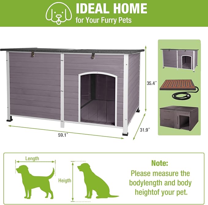 Large Heated Dog House Outdoor XL Insulated Dog House Weatherproof Dog Kennel ((with Heating Pad & Liner), Extra Large Heated Dog House (AIR64-XXL-HP))