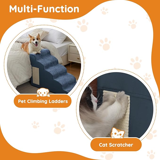 Dogs Steps for Bed, Dog Stairs for Small Dogs, 2-Step Dog Ramp for Bed, Couch, Sofa, and Chairs, Non-Slip Bottom Design, Cat Scratching, High Density Foam Portable Pet Step, Indoor, Navy