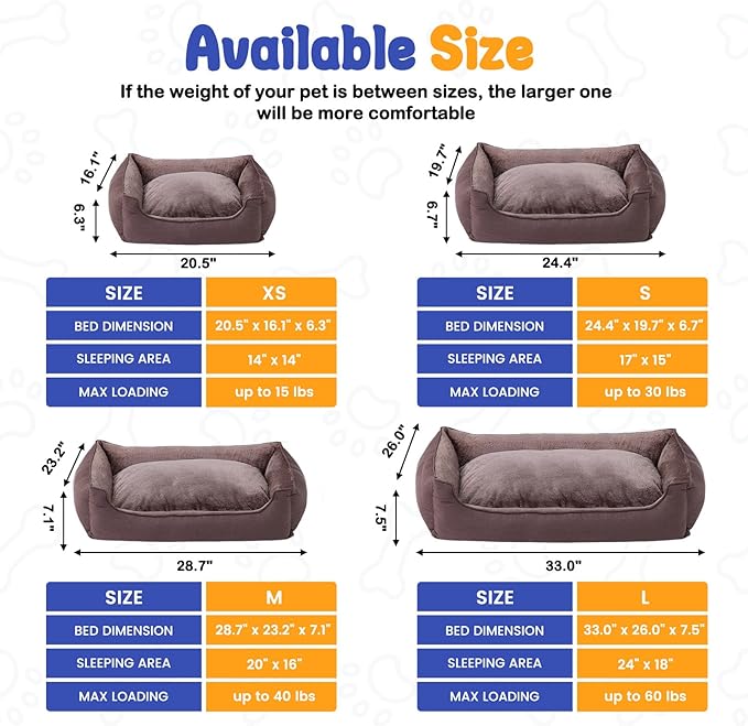 Makigued Rectangle Dog Bed for Medium Size Dog with Removable Washable Cover Pet Bed with Bolster Sides Non-Slip Bottom Pet Sofa Waterproof Lining Durable Pet Cuddler, Dark Brown, 29x 23x 7.1 in