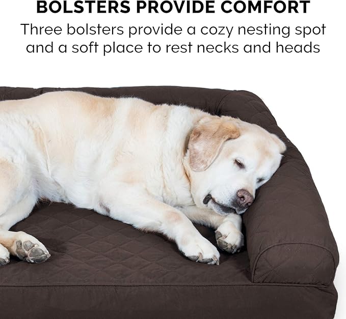 FurHaven Classic Sofa Orthopedic Dog Bed for Large Dogs, with Orthopedic Egg Crate Memory Foam for Joint Support, Removable Washable Cover, Jumbo/XL, Quilted Sofa, Coffee