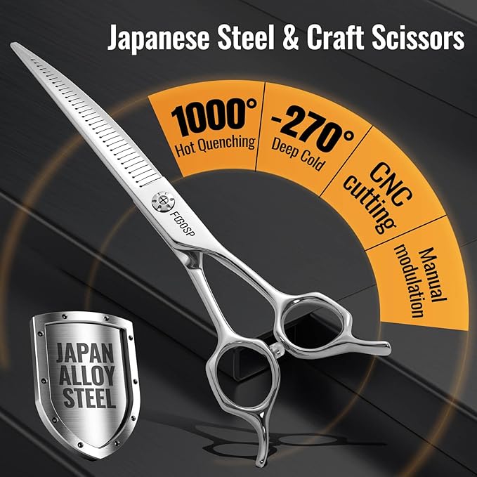 Magic Curved Fluffers Chunkers Dog Grooming Scissors Professional 7'' Pointy-tongued Curved Thinning Shears for Pet Cat Shih Tzu Schnauzer 50% Thinning Rate Japan 440C 33 Teeth