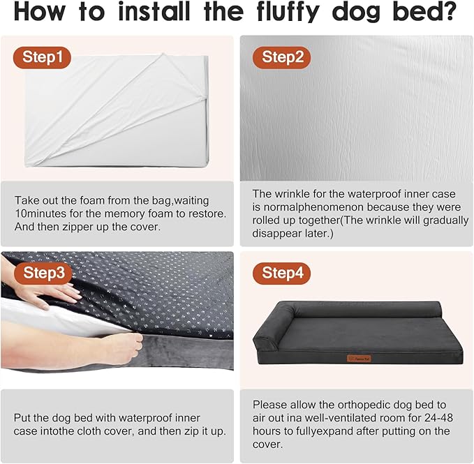 Orthopedic Memory Foam Dog Bed, Removable Washable Microsuede Cover, TPU Waterproof Liner, Nonskid Bottom, for Indoor, Outdoor, Crate ＆ Car Use, 30x20x6 Inches, Dark Grey