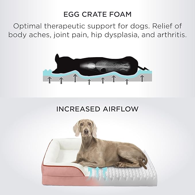 Bedsure L Plus Orthopedic Dog Bed for Large Dogs - Washable Dog Cat Bed Waterproof, L Plus Big Comfort Dogs Couch Sofa with Washable Removable Cover, Pet Bed with Nonskid Bottom, Pink, 38"