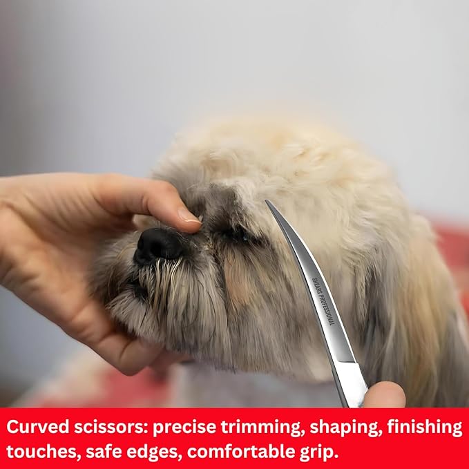 Dog Grooming Scissors, Curved Scissor for Dog Grooming and Cats, Pet shears for Trimming Face & Paws, 7 In Curved Blade