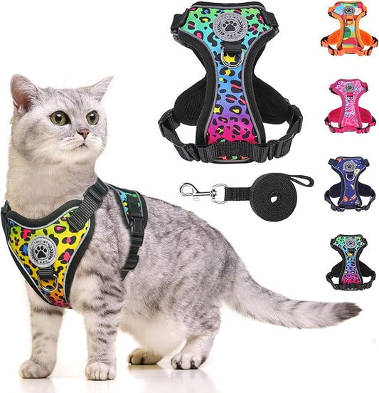 BEAUTYZOO Escape Proof Cat Harness and Leash for Walking, Soft Adjustable Cute Vest for Small to Large Cats, Reflective Breathable Easy-Control Outdoor Jacket, Kitten Harness and Leash Set, Leopard, S