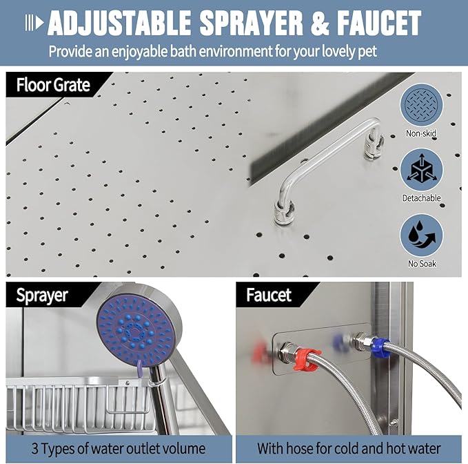 Stainless Steel Dog Washing Station For Large Dogs, Dog Grooming Tub For Home, Professional Dog Bathtub Bathing Station, Pet Wash Station, Dog Shower Tub With Stairs, Drain & Door