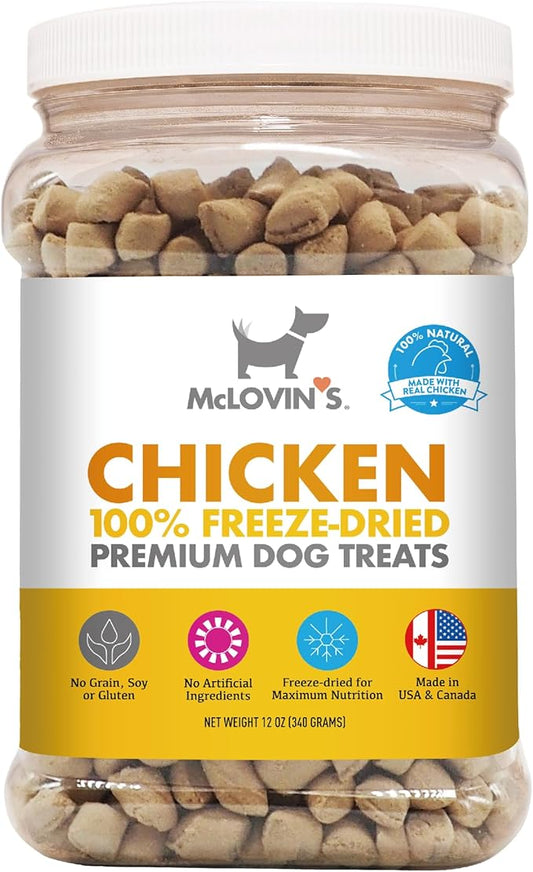 McLovin's Pet Freeze Dried Chicken Dog Treats, 12 oz Canister - Grain-Free, Gluten-Free, High Protein Treat - Ideal for Dogs & Cats