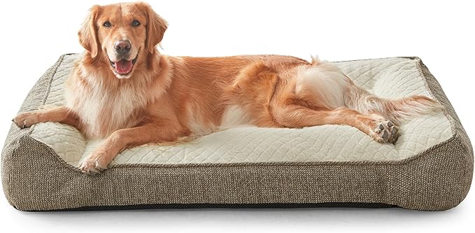 JOEJOY Extra Large Orthopedic Dog Beds Large Sized Dog, Extra Thick Supportive Big Dogs Bed with Sides and Waterproof Lining, Ultra Soft Pet Bed Sofa, Beige, 48''x35''