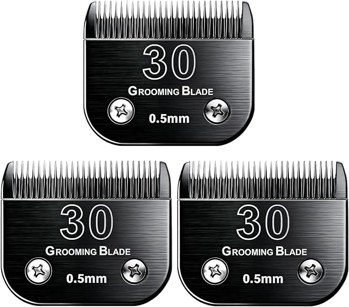 3 Pcs Size 30# Detachable Dog Grooming Blades, Compatible with Andis, Oster A5, Wahl KM10 Series Clippers, Cut Length 0.5mm, Black (30# 0.5mm, 3Pcs)
