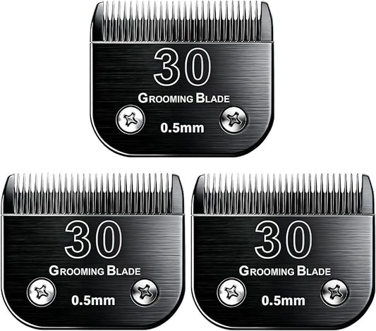 3 Pcs Size 30# Detachable Dog Grooming Blades, Compatible with Andis, Oster A5, Wahl KM10 Series Clippers, Cut Length 0.5mm, Black (30# 0.5mm, 3Pcs)