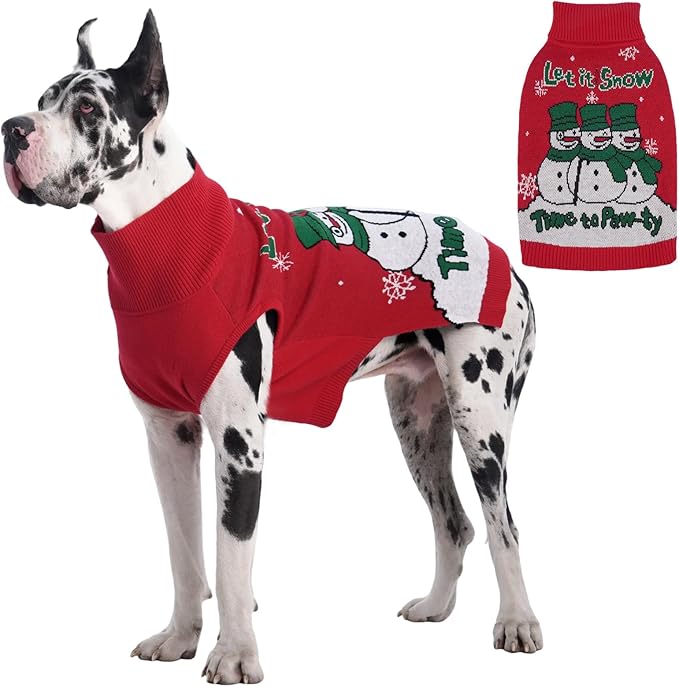 IECOii Christmas Dog Sweater for Giant Breed Dogs, Snowman Snowflake Christmas Sweaters for Great Dane, 5XL Pet Turtleneck with Leash Hole for Holidays Photos, Extra Large Dog Sweater Red, 5XL
