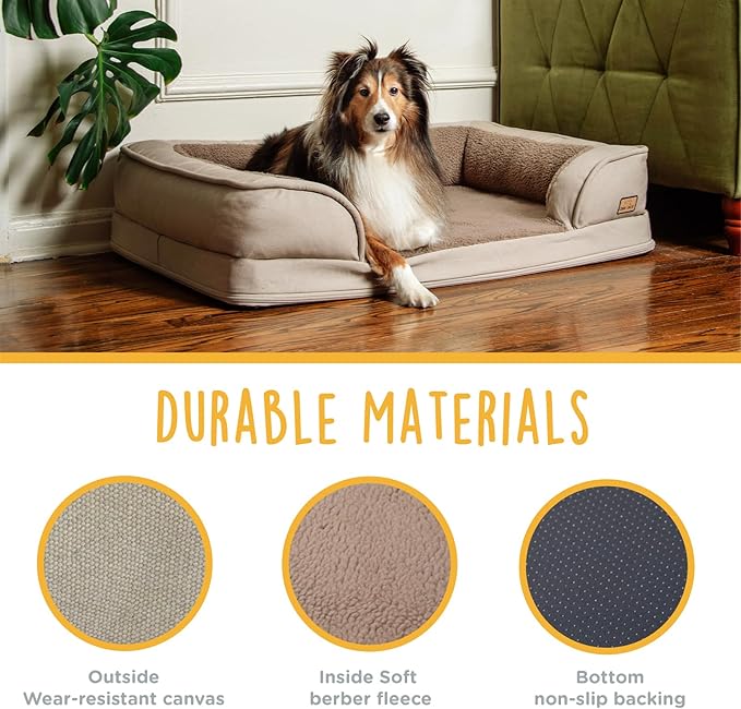 JoJo Dog Bed for Large Dogs, Washable Dog Sofa with Removable Cover, Supportive Foam Pet Couch Bed with Nonskid Bottom, Tan