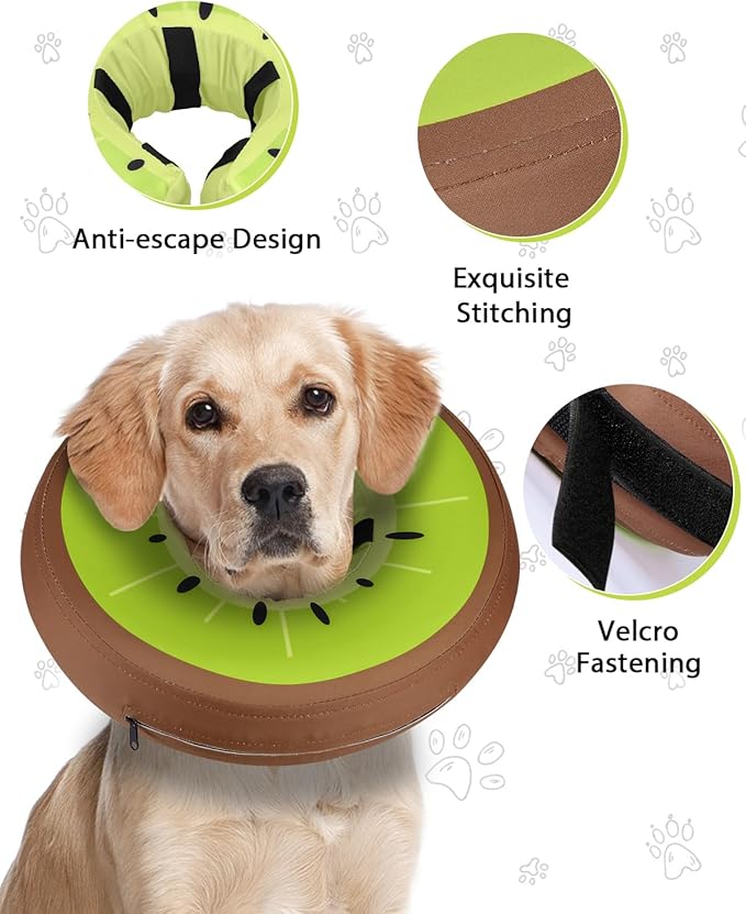 MIDOG Soft Inflatable Dog Cone,Donut E-Collar Alternative for After Surgery, Prevents Licking, Allowing Normal Eating & Vision,Comfortable Recovery Collar for Small Medium Large Dogs&Cats,Kiwifruit-XS
