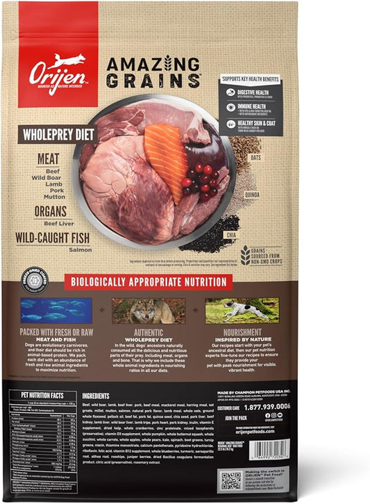 ORIJEN Amazing Grains High Protein Dry Dog Food Regional Red Recipe 22.5lb Bag