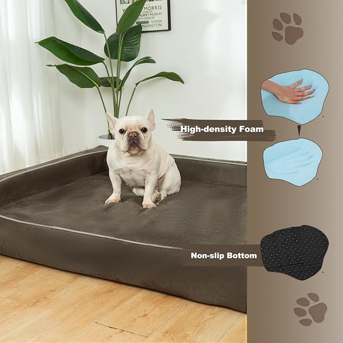 Orthopedic Foam Dog Beds for Large Dogs Up to 100 lbs, L Dog Couch with Bolster, Washable Pet Bed Sofa with Removable All-Over Water-Resistant Cover & Non-Slip Bottom(Large, Grey)
