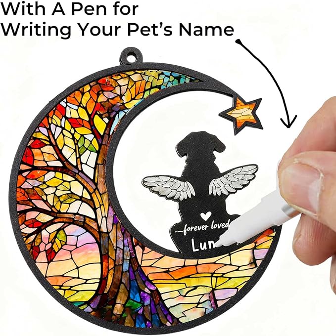 Personalized Loss of Dog Sympathy Gift, Custom Dog Memorial Suncatcher, Dog Memorial Gift, Loss of Dog Gift, Pet Remembrance Gift, 5.2" (Life Tree)