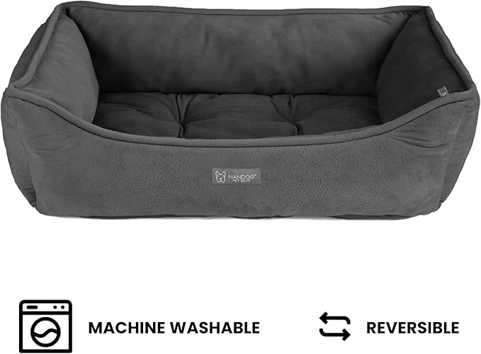 NANDOG The Signature Collection Reversible Bed in Pink Signature - Ultra Soft Micro Plush Fabric - Modern Design - Washable for Cats & Medium/Large Dogs