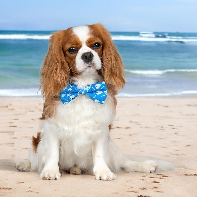 azuza Dog Collar with Bow Tie, Soft and Comfortable Adjustable Bowtie Dog Collar for Large Dogs (L, Shark)