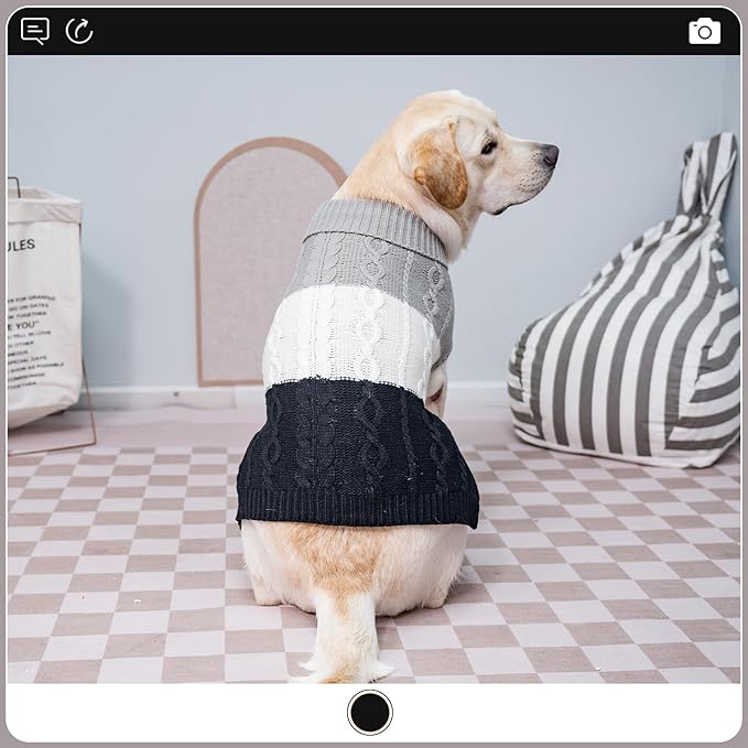 EXPAWLORER Dog Sweater with Leash Hole - Large Dogs Fall Sweaters for Girls Boys,Classic Turtleneck Knitwear Dog Clothes for Cold Weather, Cable Knit Dogs Outfit,Coat,Pet Apparel(Black&Grey,XL)