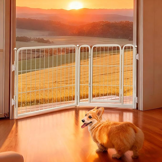 FXW Dog Gate Extra Wide Designed for Indoor Use, Adjustable Width Up to 46-inch Wide (24" H 2 Wire Panels for Puppies and Small Dogs), White