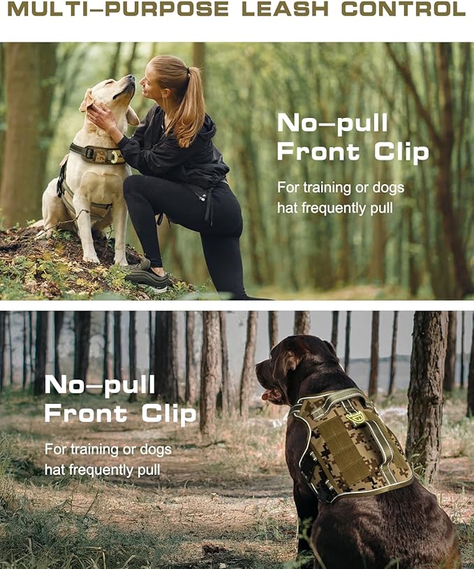 Dog Harness for Large Dogs Heavy Duty, No Pull Tactical Dog Harness with Molle System, Easy On and Off Service Dog Vest, Breathable Padded, Adjustable Reflective Pet Vest for Walking Hiking Training
