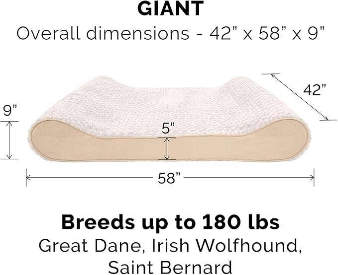Furhaven Orthopedic Dog Bed for Extra Large Dogs w/ Removable Washable Cover, For Dogs Up to 180 lbs - Ultra Plush Faux Fur & Suede Luxe Lounger Contour Mattress - Cream, Giant/XXXL