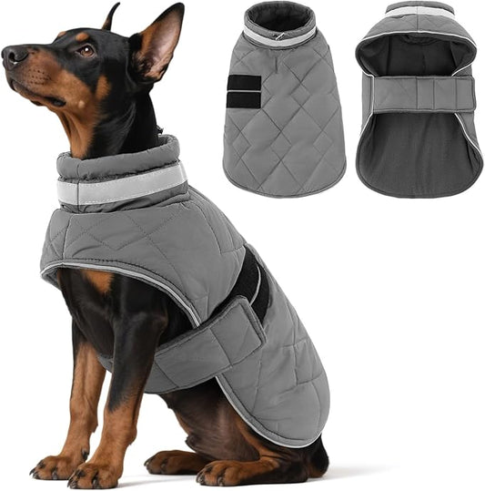 Dog Winter Coat Warm Padded Puppy Jacket Windproof Water Resistant Clothes for Small Medium Large Pets Christmas Sweater Outfit Vest(Grey, XL)