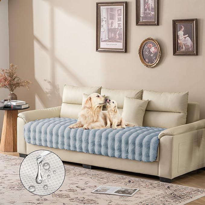 Dogs/Cats Bed Mats, Dog Pad Washable Removable Couch Cover with Anti-Slip Back, Plush Long Fur Mat, Perfect for Small, Medium and Large Dogs.(Light Gray-Bubble, 30"x80")
