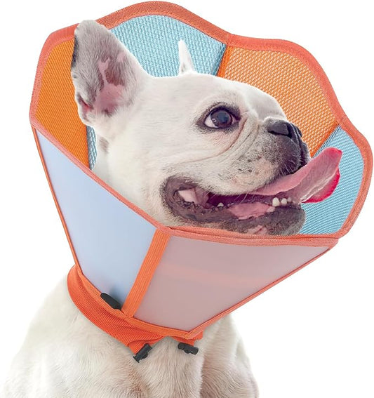 SUNFURA Dog Cone - Soft Cone for Dogs to Stop Licking, Pet E-Collar Alternative After Surgery, Adjustable Pet Recovery Collar for Wound Healing, Orange Blue Small