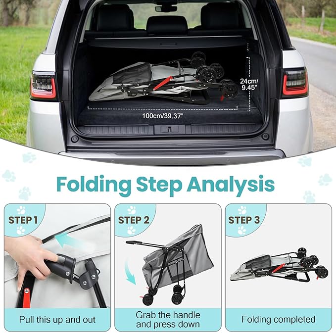 Dog Stroller with 360-Degree Wheels, Foldable Pet Cart for Small/Medium Dogs, 5 Ventilation Windows, Removable Tray, Outdoor Travel Pet Carrier
