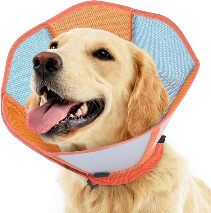 SUNFURA Dog Cones for Large Dogs, Soft Cone for Dogs to Stop Licking After Surgery, Adjustable Dog Cone Collar Alternative for Wound Healing, X-Large Orange Blue