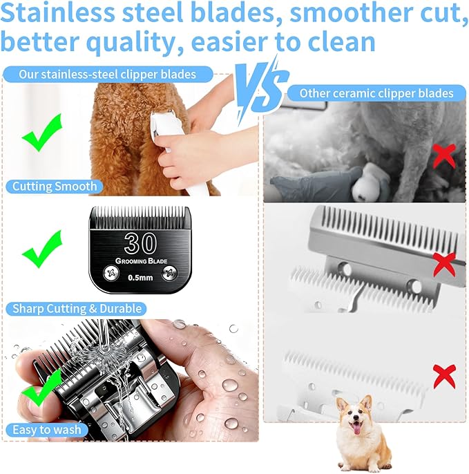 3 Pcs Size 30# Detachable Dog Grooming Blades, Compatible with Andis, Oster A5, Wahl KM10 Series Clippers, Cut Length 0.5mm, Black (30# 0.5mm, 3Pcs)