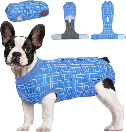 Kuoser Dog Recovery Suit for Female Male Dogs, Post-Surgery Bodysuit for Spay Neuter, Dog Onesie After Surgery, Anti-Licking Pet Surgical Recovery Suit, Blue M