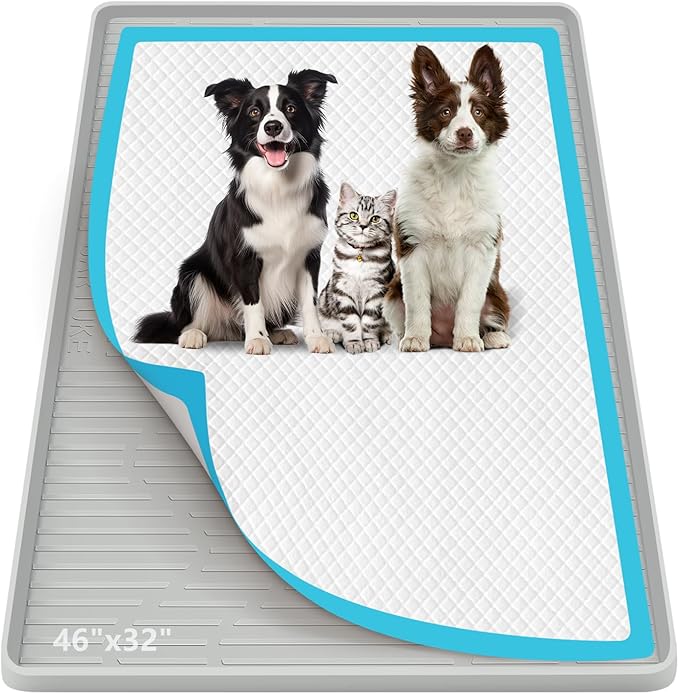 Bartuke Pee Pad Holder for Dogs, 46" x 32" Extra Large Silicone Pee Tray Mat High Edge, Leak-Proof, No Spill Pet Pad Holder for Puppy, Cat, Rabbit, Training Pads for Floor Protection, No Pee Pads