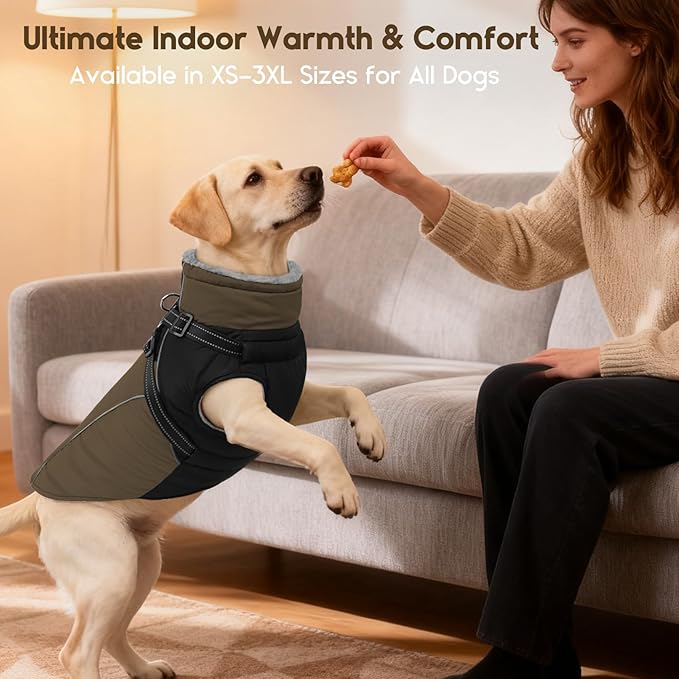 ASENKU Reflective Dog Coat with Built-in Harness, Windproof Fleece-Lined Dog Jacket for Small, Medium, Large Dogs, Warm Winter Vest with Turtleneck & Zipper (Navyblue 3XL)