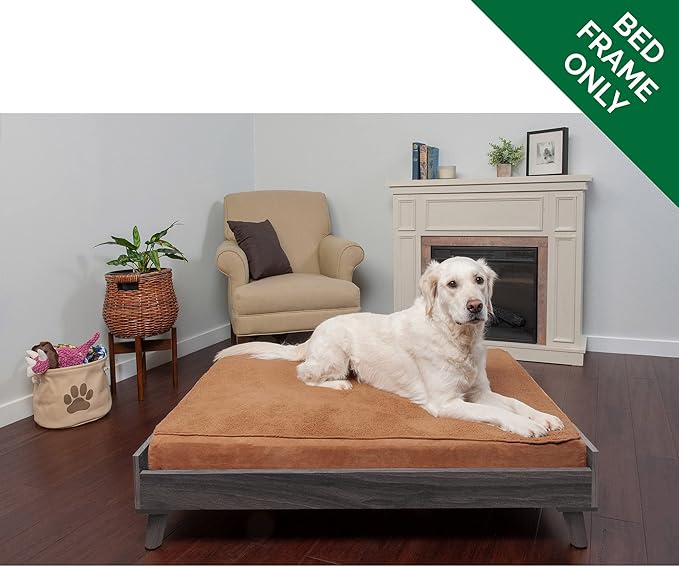 Furhaven (Old Version) Elevated Dog Bed Frame for 44" x 35" XL Dog Beds, Easy Assembly - Mid-Century Modern Bed Frame - Gray Wash, Jumbo/XL