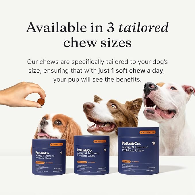 PetLab Co. Allergy & Immune Daily Probiotics for Dogs. Supports Yeast Production, Seasonal Allergies, Intermittent Itchiness, Gut & Digestive Health for Medium Size Dogs, Packaging May Vary