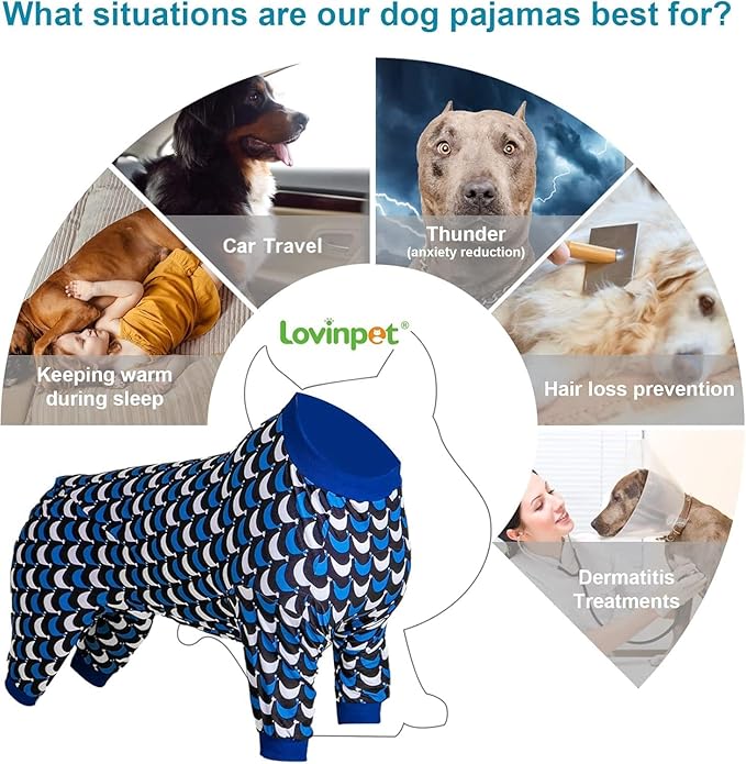LovinPet Jammies for Large Dogs - Anti Licking & Anxiety Calming Dog Shirt, Lightweight Stretchy Summertime Print, Pitbull Shirt, Large Dogs Onesie, Pitbull Clothes, Dog Costume for Parties, Black L