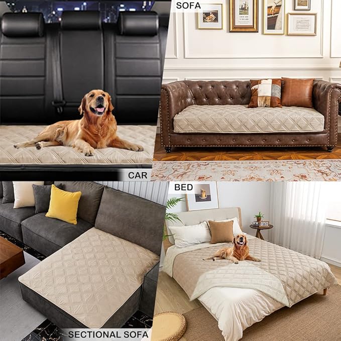 fuguitex Waterproof Dog Blanket, Pet Friendly Reversible Throw Essential for Small Dogs, Tear Resistant Leakproof Washable Couch Cushion Bed Protector Cover for Indoor Furniture（30"*53",Beige+Cream